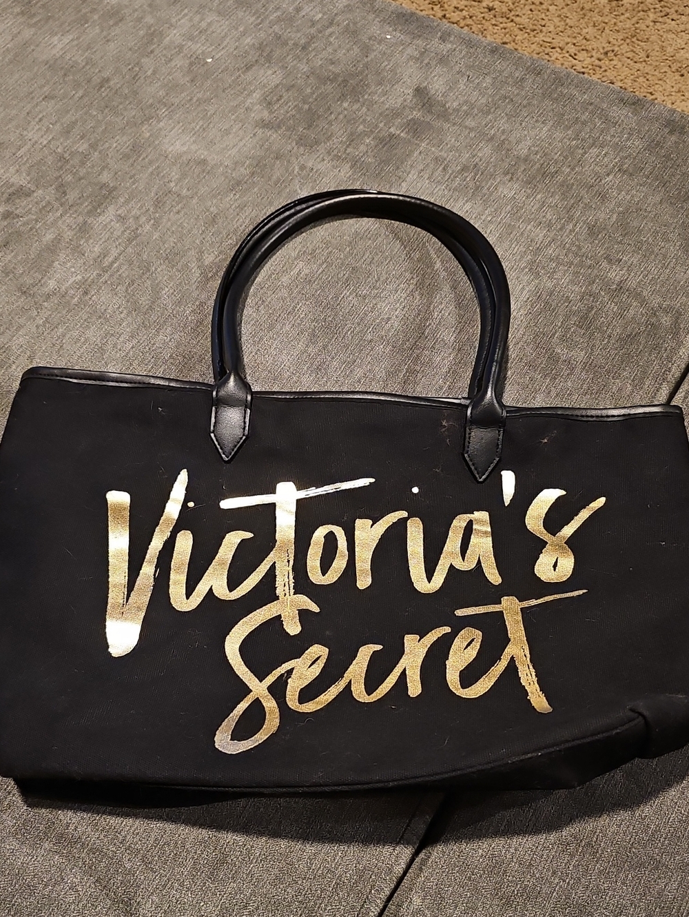 Victoria's Secret Black Tote with Gold Script Logo